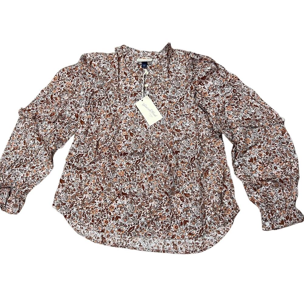 Universal Thread Women's Pink Floral Long Sleeve Ruffle Blouse - Size XS - NWT